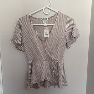 Elegant Striped Wrap Blouse